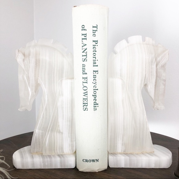 Vintage Marble Stone Alabaster Horse Bookend Set